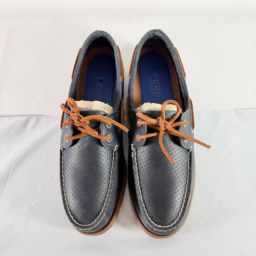 Sperry Men's Leeward 2-Eye Perf Navy Boat‎ Shoes Size 9 W New